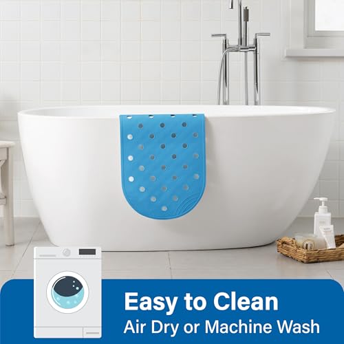Rubber Bathtub Mat Shower Mat Non-Slip, 31x14 Inch, Bath Tub Floor Mat with Suction Cups and Drainage Holes, Blue - color: Blue, size: 31" x 14" (Oval)