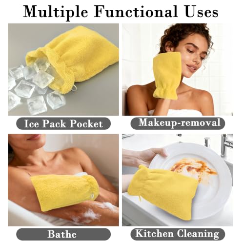 VOOVA & MOVAS Shower Mitts 6 Pack Solid Yellow,European Style with Loop | Body Wash Gloves, Gentle Texture, Durable Cotton Fabric, Ideal for Face Care, Shower and Home Use. - color: Yellow, size: 6PC Bath Mitts