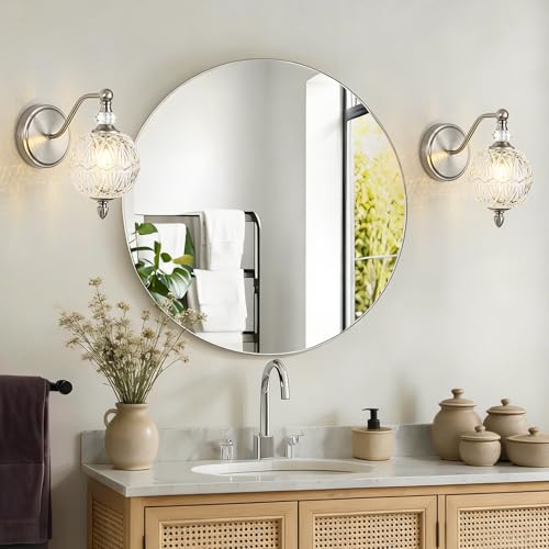 1 Piece Brushed Nickel Wall Sconce, 1-Light Mid Century Modern Brushed Nickel Finish Wall Sconce with Globe Glass Shade, Modern Light for Bathroom, Bedroom, Living Room,Powder Room - color: Brushed Nickel, size: 1 Light
