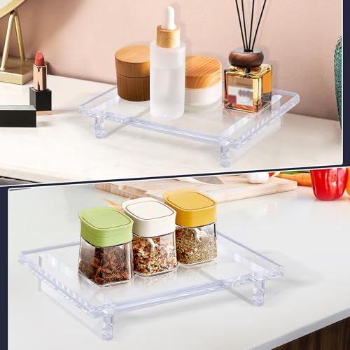 Acrylic Bathroom Tray for Countertop & Home Decor, 9"x5.9"x1.5" | Decorative Clear Riser Tray, 2‑Pack 12mm thick Heavy Duty, Jewelry & Perfume Organizer, Vanity Trays, Kitchen Counter - size: Large-9 x 5.9 x 1.5 inches