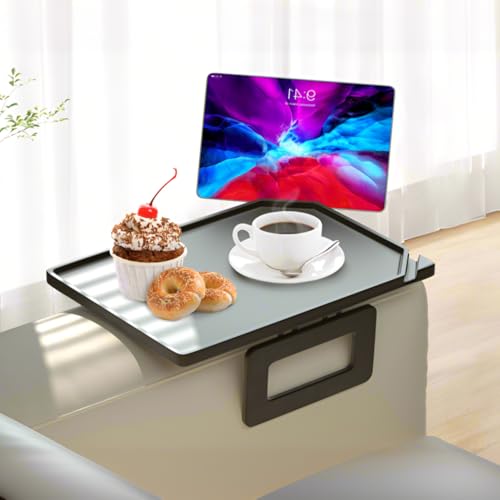 Smatdecis Couch Arm Tray Table Sofa Arm Clip, Armrest Tray Table Suitable for Home Drinks/Fast Food/Fruit Etc, Large Size Multi-Function Black(Dual Phone/Tablet Holder) - color: Black, size: 13" x 9.4"(Upgrade)