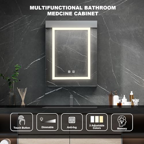 Black Medicine Cabinet with Led Lights,Lighted Medicine Cabinet with Mirror,Mirror Cabinet with 3 Storage Shelf Wall Mounted, Medicine Cabinet with Defogger,24x30Inch - size: 24x30-Black