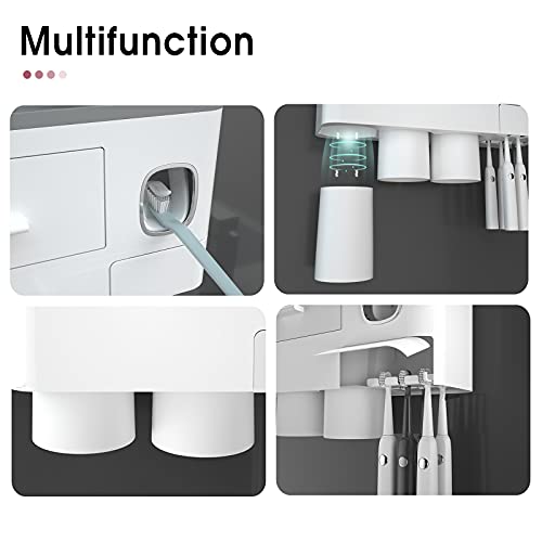 iHave Toothbrush Holders Wall Mounted with Toothpaste Dispenser & 3 Cups | All-in-One Bathroom Organizer: 3 Cups, 6 Slots, Toothpaste Dispenser, Large Tray & Drawer. Wall Mount, No Drilling Required - color: White, size: 3 cup