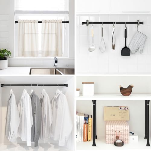 2PCS Tension Curtain Rod 16-26 Inch Adjustable No Drilling, Black | Rust-Resistant, No Slip, Small Spring Loaded Curtain Rods for Window, Kitchen, Closet, Cupboard, Bookshelf & DIY Projects - color: Black, size: 16" to 26"-2Pcs