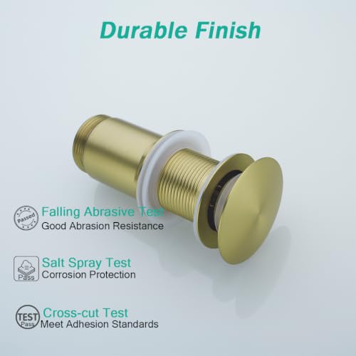 All Metal Bathroom Sink Drain,Pop-up Drain with Detachable Basket Stopper,Anti-Clogging Drain Strainer,Hair Catcher,for Vanity Vessel Sink Without Overflow,Brushed Gold,SE83997PB-BG - color: Brushed Gold(without Overflow)