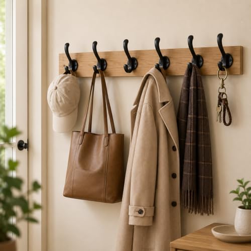 6 Pack Coat Hooks Wall Mount, Heavy Duty Wall Hooks for Hanging Coats, Towel, Hat and Robe, Black Metal Wall Hooks for Bathroom, Entryway, Bedroom - color: Black-6 Pack