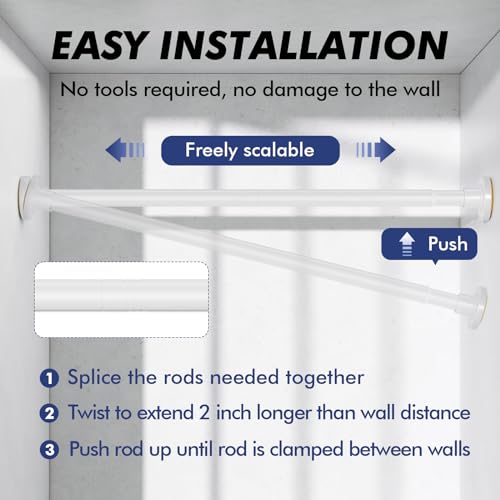 White Shower Curtain Rod Tension 30 to 80 Inch,1 Inch Diameter Adjustable Tension Curtain Rod No Drilling,Shower Rods for Bathroom,No Rust - color: White, size: 30" to 80"