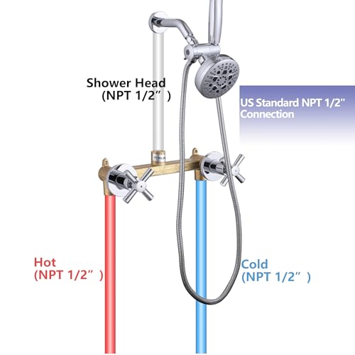 2 Handle Shower Faucet Set Chrome Shower Trim Kit with Valve | 9 Modes Hand Shower, 7 Modes Shower Head, Dual Head Work independently /Work Together, Brass Valve, NPT 1/2" US Connection - color: Chrome, style: Style C