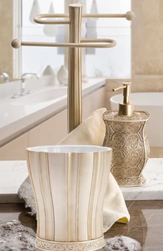Creative Scents Victoria Beige Bathroom Trash Can Wastebasket 1.3 Gal / 5L | Decorative Round Waste Basket for Bathroom, Bedroom , Powder Room or Living Room Decor - style: Trash Can
