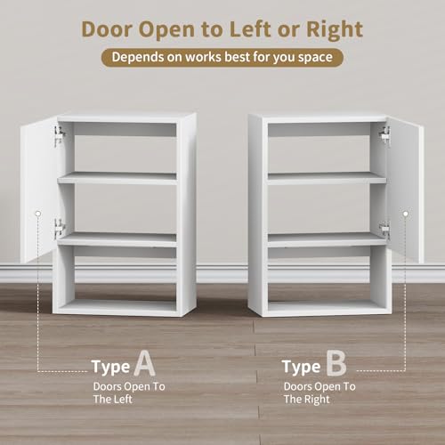 Wall Mounted Storage Cabinet with LED Light, Bathroom Over Toilet Organizer | White Waterproof Cabinets With Adjustable Shelves, Soft Close, For Bathroom Kitchen Medicine Small Spaces, Easy to Assemble - color: White
