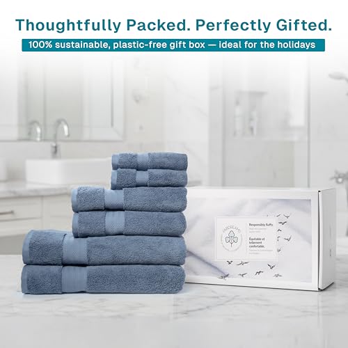 100% Organic Cotton Bath Towel Set | Bathroom Luxury Towel Set of 6 | GOTS Certified | Hotel Premium Towels | 700 GSM | 2 Bath Towel 30 x 56 | 2 Hand Towel 16 x 30 | 2 Wash Cloth 13 x 13 | Dark Blue - color: Dark Blue, size: 6-Piece Towel Set