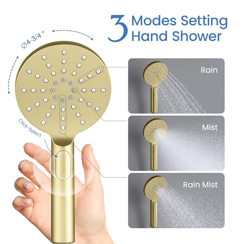 KIBI Circular Wall Mounted Rain Shower Column | 2-Function Shower Faucet System with Rough-In Valve | Solid Brass Construction for Reliable Water Flow and Temperature Control (Brushed Gold, KSC403) - color: Brushed Gold