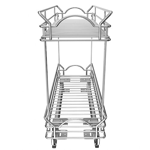 OCG Slide Out Cabinet Organizer for Narrow Cabinet (9" W X 21" D), 2 Tier Pull Out Shelves Slim Sliding Cabinet Organizer and Storage, Chrome - size: 9W21D