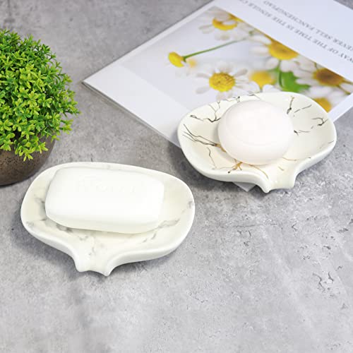 Ceramic Marble Texture Soap Dish, Self Draining Slot, Portable for Shower, Bathroom & Kitchen Sink - color: Marble Ceramic