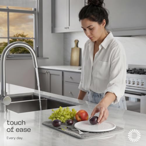 Deepstone Diatomite Stone Dish Drying Mat – Fast-Drying Natural Diatomaceous Earth Kitchen Countertop Drying Board – Super Absorbent & Non-Slip, 16 x 12 in (Gray) - color: Gray