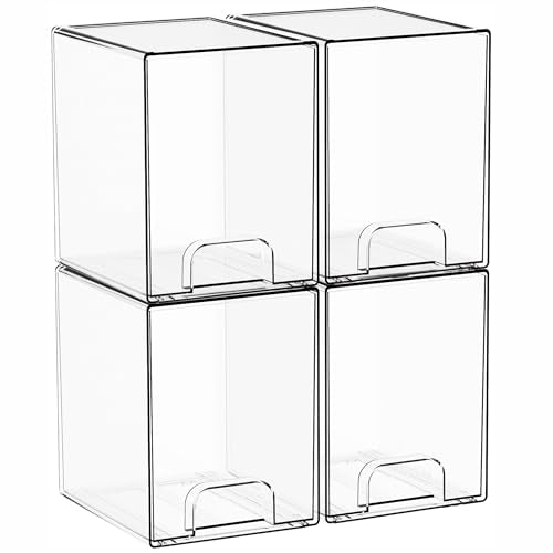 7.5"H Stackable Storage Drawers,4 Pack Clear Acrylic Drawer Organizer for Vanity,Under Sink,Cabinet and Bathroom Closet Organizer,Bottle Station and Baby Bottle Storage Organizer for Countertop - style: 4 PACK 7.8''High
