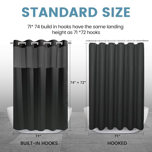 EUTXL 256GSM No Hook Waffle Weave Shower Curtain with Liner, 71x74, Black | Snap in Liner, Extra Thick, Heavy Drape, 3 in 1 Hotel Style Bath Curtain Set, Quick Dry, with Magnets, Waterproof & Washable - color: Black, size: 71"W x 74"L (Pack of 1)