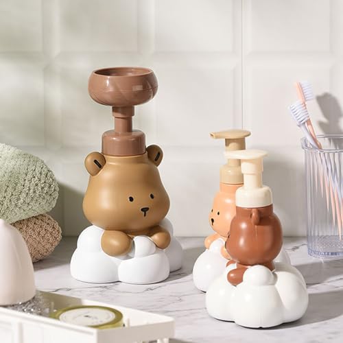 Pump Bottle, Cartoon Bear Shaped Foam Soap Dispenser Foam Dispenser for Bathroom Refillable Hand Sanitizer and Shampoo Pump Bottle, Bear paw bottle brow