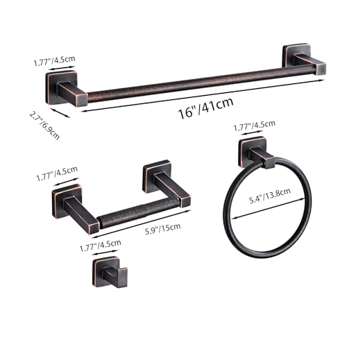 Bathroom Hardware Set 4 Pieces,Oil Rubbed Bronze Towel Bar Set Stainless Steel Wall Mounted, Includes 16In Hand Towel Bar, Towel Ring, Robe Towel Hooks,Toilet Paper Holder, Bathroom Towel Rack Set - color: Oil Rubbed Bronze, size: 16Inch
