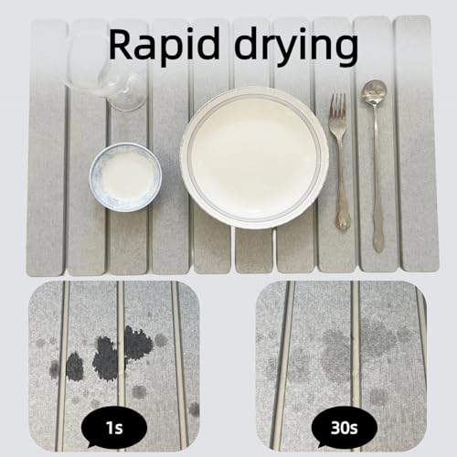 Collapsible Stone Dish Drying Mat for Kitchen Counter - 24" x 16" Diatomaceous Earth Mat, Super Absorbent & Quick Dry, Include Anti-Slip Pad & Sanding Tool, Grey