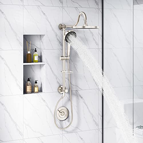 Tearel 9 Inches Rainfall Shower Head and Handheld Showerhead Combo Shower System with Slide Bar, Brushed Nickel - color: Brushed Nickel