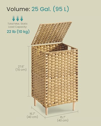 SONGMICS Laundry Hamper with Lid, 25 Gal (95L) PE Rattan Laundry Basket with Removable Washable Liners, for Bedroom & Living Room, Goose Yellow ULCB221YE01 - color: Goose Yellow, size: 95 L (1 Basket)