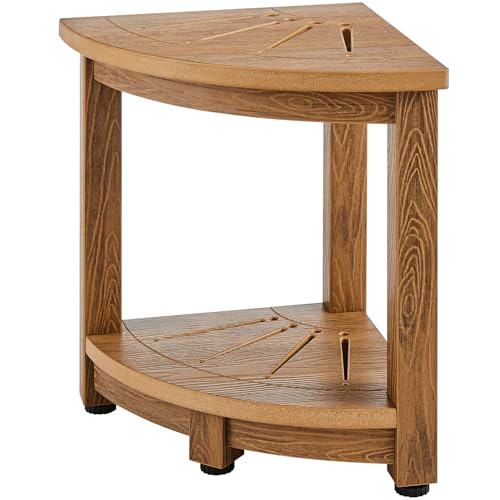 VEVOR 16.5" Shower Stool, HDPS Waterproof Shower Bench for Inside Shower, 350lbsCorner Shower Stool for Shaving Legs, Plastic Shower Seat with Storage Shelf for Inside & Outside Shower