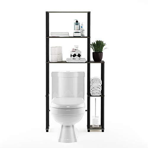 Furinno Turn-N-Tube Over The Toilet Storage, 5 Shelves Bathroom Organizer Space Saver Rack, French Oak Grey/Black - color: French Oak/Black, style: Side Rack