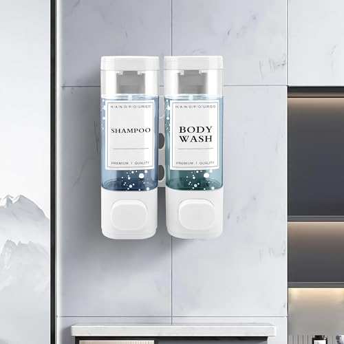 Shampoo and Conditioner Dispenser, 2 Chamber 300ml, Wall Mounted, White | Shower Soap Dispenser, Refillable Hand Soap Dispensers, Body Wash Dispenser for Bathroom, Kitchen, Hotel, Home - color: White, size: 2 Chamber