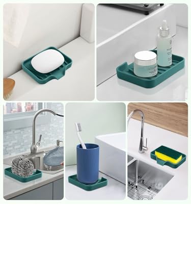 2PCS Self Draining Soap Holder,Silicone Soap Dish,Suitable for Kitchen,Bathroom,Shower,Bath Tub,Soap Container(Green) - color: Green