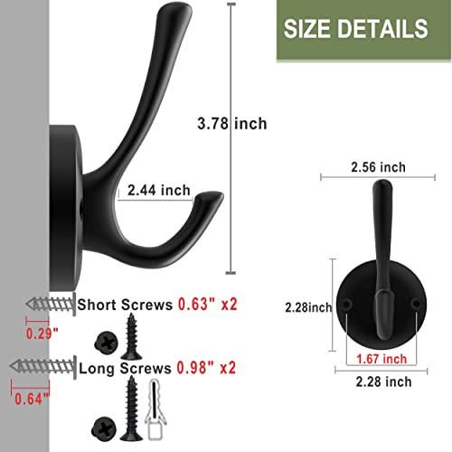 TOFIIGREM Matte Black Wall Hooks, 4 Pack Heavy Duty Coat Towel Hook Metal Double Backpack Hook Wall Mounted, Bath Towel Hooks for Entryway Cubicle Bathroom Closet Garage - color: Black, size: 4 Pack