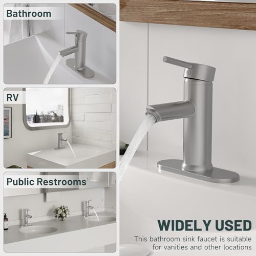 2 Pack Bathroom Faucet for 1 or 3 Holes, Brushed Nickel, Brass | Single Handle Bathroom Sink Faucets, Modern Commercial Lavatory Vanity Faucet,with Deck Plate and Supply Line, Pop Up Drain - color: Brushed Nickel X 2