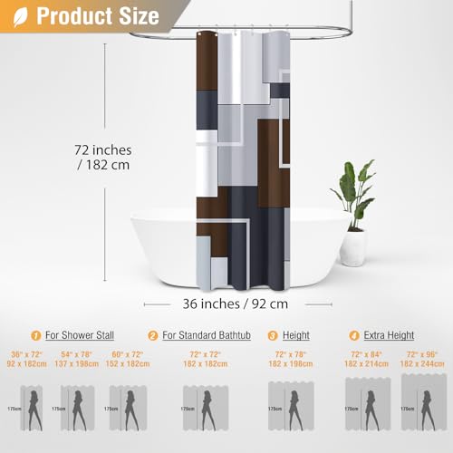 BTTN 36x72 Half Modern Geometric Waterproof Fabric Shower Curtain, Brown | Small Size, Premium Polyester, Weighted Hem, 6 Plastic Hook, Vibrant Color, Wrinkle-resistant, Quick-Dry, Machine Washable - color: Brown, size: 36"W x 72"L (Pack of 1)