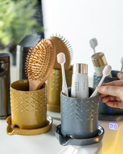 Zoeeker Toothbrush Holder, Ceramic Toothbrush and Toothpaste Holder Set | Electric Toothbrush Holder for Bathrooms Self-draining Toothbrush Organizer Makeup Brush Holder for Shower, Vanity, Blue - color: B-blue