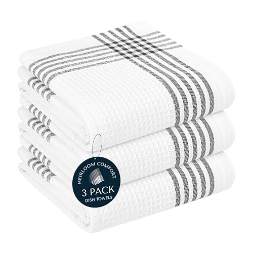 Black and White Kitchen Towels 3 Pack, 16x26 Inch, 100% Cotton Waffle Weave, Super Absorbent, Quick Dry, Reusable Dish Towels for Cleaning, Drying, Cooking, Washing - color: Black, White, style: 3 Pack