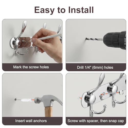 YUNISS Coat Rack Wall Mounted,4 Tri Stainless Steel Coat Hook for Coat Hat Robes Towel in Mudroom Entryway (Sliver, 2 Pack 4) - color: Sliver, size: 2 Pack 4