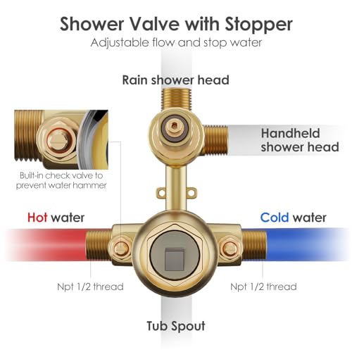 Gabrylly Shower System, 10" Bathtub Shower Faucets Set, Brushed Gold | All Metal Rain Shower Head with Handheld Spray Combo and Tub Spout, Luxury Bathroom Rainfall Shower Head Set With Valve - color: Gold