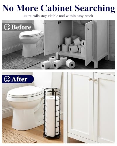 Kitsure Toilet Paper Holder - Space-Saving Toilet Paper Holder Stand Reserve, Rustproof Bathroom Organizers and Storage Solution for Spare Rolls, Black, 15.6" H