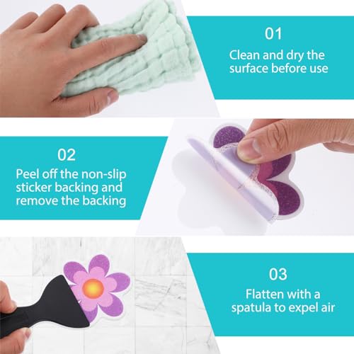 Amabro Colorful Sunflower Anti Slip Bathtub Strips, 10PCS Adhesive Shower Sticker for Bathtub Non-Slip Strip Stickers Anti Skid Tape Flooring Safety Tape Mat with Scraper for Bath Shower | Cute Sunflower Non-Slip Bathtub Strips Self-Adhesive Anti Skid Sho