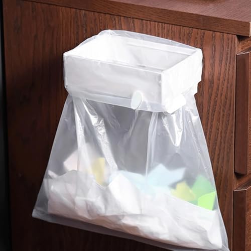 Foldable Wall-Mounted Trash Rack – No Drill Collapsible Hanging Garbage Bag for Cabinet Doors Table Sides Kitchen Bathroom Office (White) - color: White