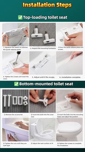 Soft Close Round Toilet Seat with Cover – Plastic, Easy Installation & Cleaning, Fits Most Standard Toilets (White) - size: V