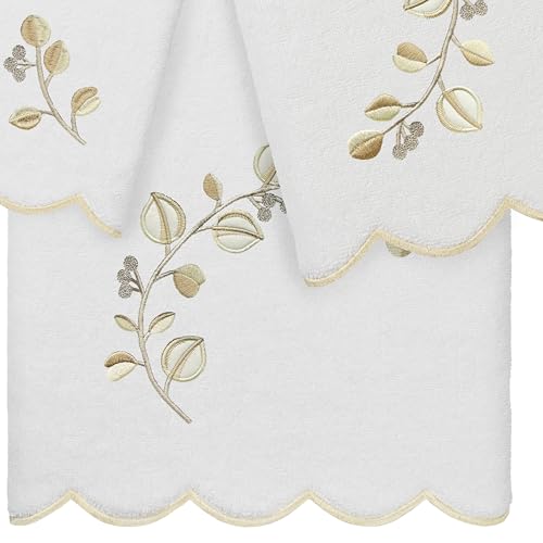 Jardin Turkish Cotton Scallop Towel-Beige-3 Pcs Set - color: Beige, size: 3 Pcs Set