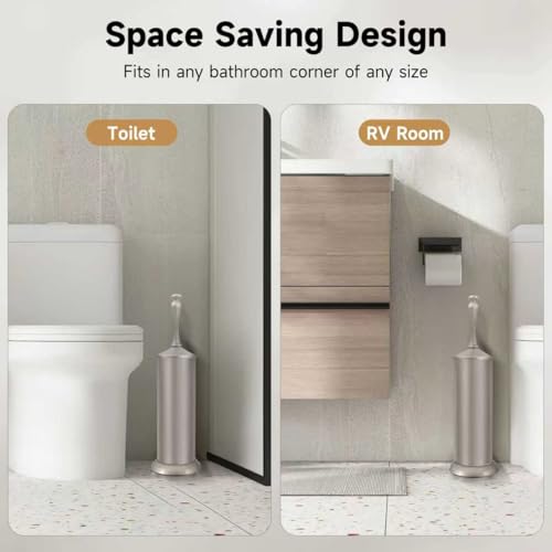 Stain Nickel Toilet Brush and Holder,Extra Long Handled Toilet Brush for Bathroom,Stainless Steel Heavy Duty Toilet Bowl Brush,Deep Cleaning Modern Toilet Cleaner Brush -Space Saving, Covered Brush - color: Stain Nickel