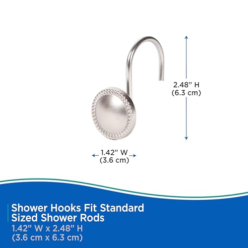 Kenney KN62151 Erin Rust-Resistant Metal Decorative Classic Shower Curtain Hooks for Shower Curtain and Standard Shower Curtain Rod, Bathroom Use, Easy to Install, Set of 12, Brushed Nickel