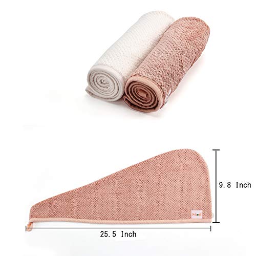 M-bestl 2 Pack Microfiber Hair Towel Wrap,Quick Dry,Anti-frizz(Pink&Beige) | Hair Drying Towel for Women with button,lightweight,Anti-frizz Absorbent hair Turban Towel for Long Thick Curly Hair - color: Beige&pink