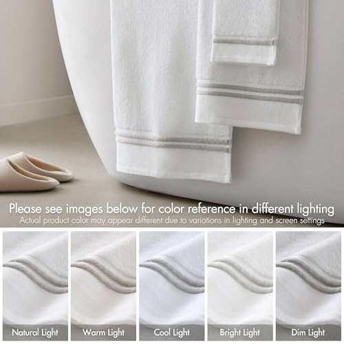 Madison Park Roan Border Cotton Bath Towel Set Absorbent, 6 Piece, Silver | Microfiber, Soft Pile, Machine Washable, OEKO-TEX Certified, Plush Bathroom Mat, Non Slip TPR Backing - color: Silver