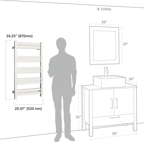 WarmlyYours Grande Heated Towel Rack, 10 Bars, Polished Stainless Steel | Wall-mounted electric towel warmer rack and dryer, 120V hardwired, flat heated bars for towels and bathrobes - color: Polished Stainless Steel, size: 10 Bars