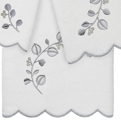 Jardin Turkish Cotton Scallop Towel-Grey-3 Pcs Set - color: Grey, size: 3 Pcs Set