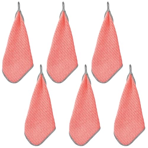 Microfiber Hangable Cleaning Cloth 6Pcs Highly Absorbent Cleaning Towels Square Kitchen Dishcloth Waffle Hand Towel Quick Drying Dish Rags for Bathroom Gym Sports Yoga Salmon 9.84x9.84 Inch - style: 6Pcs Salmon