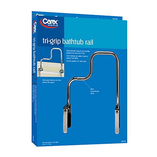 Carex Tri-Grip Bathtub Handle Grab Bar with Chrome Finish, Bathtub Grab Bar for Seniors and Handicap, Detachable Toilet Safety Frame with Handles for Assistance in Getting In and Out of Tub - style: Tri-Grip